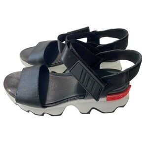 Sorel Women's Kinetic Impact Slingback Heel Sandals Shoes Black White Size 9.5
